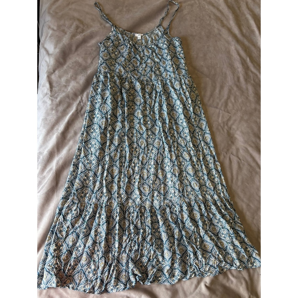 Dip Womens Blue Geometric Medallion Print Maxi Dress Size L Spaghetti Strap